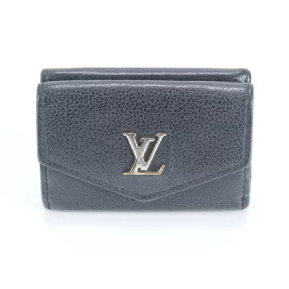 Louis Vuitton Portefeuille Lock Taurillon Leather Trifold Wallet Compact Blue